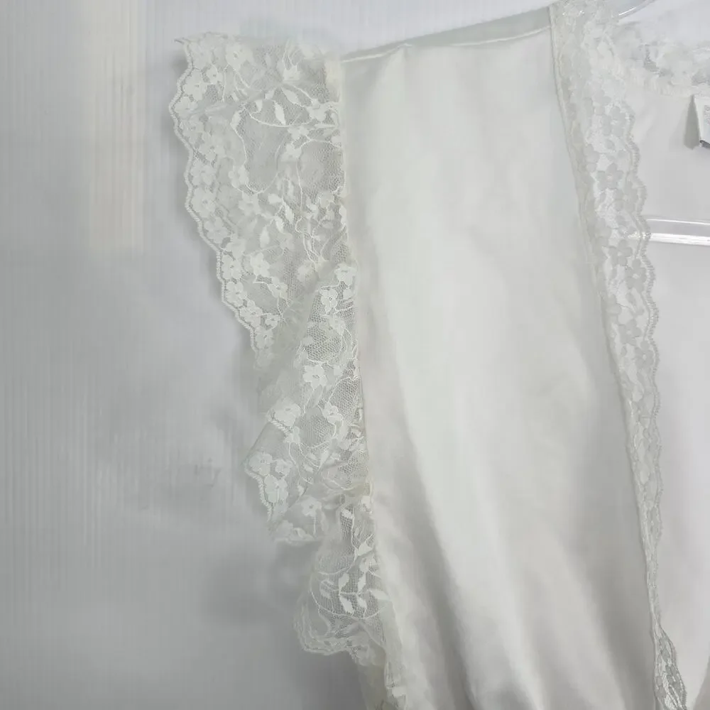 Jaclyn Smith Vintage 90s Satin Lace Lingerie Top Off White Sheer Waist Large - Picture 7 of 7